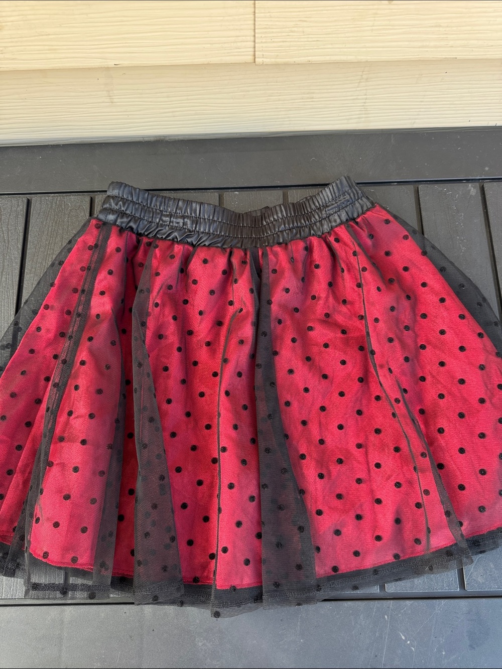 Speechless Red Tulle Skirt with Black Polka Dots and Black Waistbow
